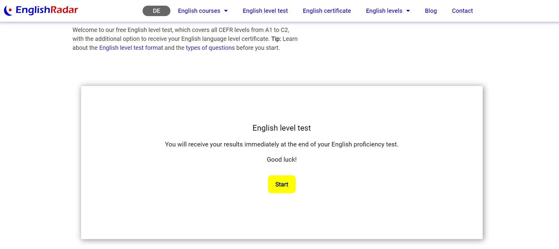 EnglishRadar english test